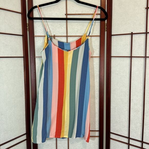 Reformation thin adjustable strap rainbow mini dress - Picture 2 of 5